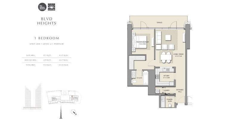 BLVD Heights 1 Bedroom Apartment Unit 204 Podium Floor Plans