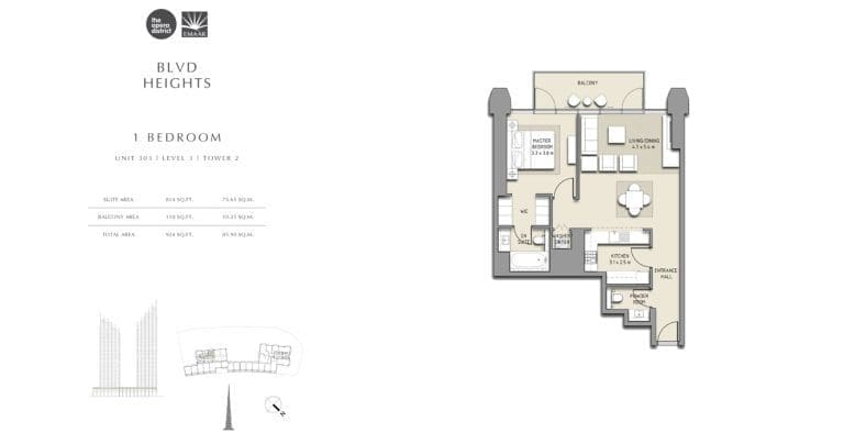BLVD Heights 1 Bedroom Apartment Unit 303-1 Podium Floor Plans