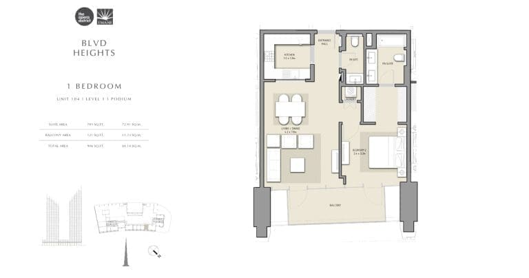 BLVD Heights 1 Bedroom Apartment Unit 104 Podium Floor Plans
