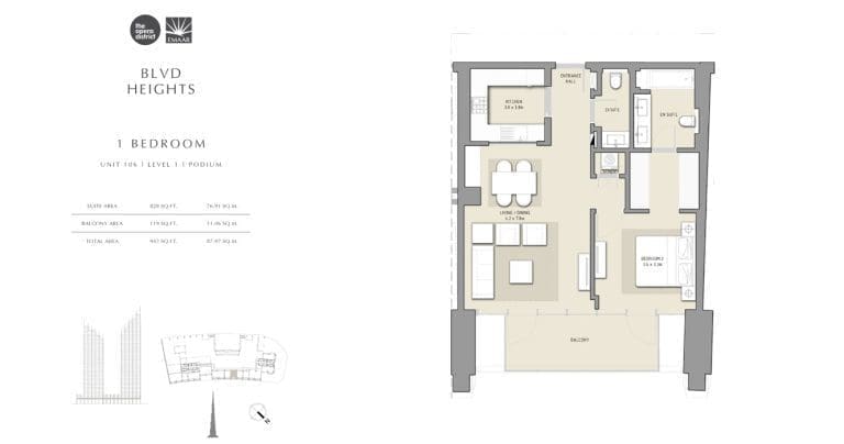 BLVD Heights 1 Bedroom Apartment Unit 106 Podium Floor Plans