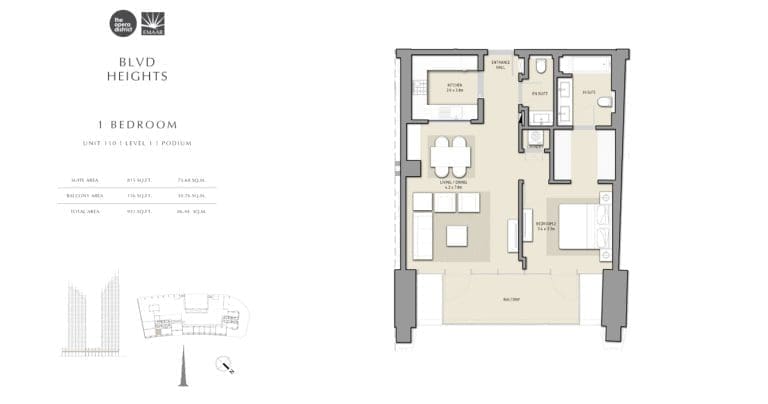 BLVD Heights 1 Bedroom Apartment Unit 110 Podium Floor Plans