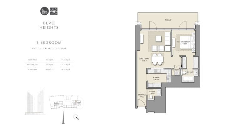 BLVD Heights 1 Bedroom Apartment Unit 203 Podium Floor Plans