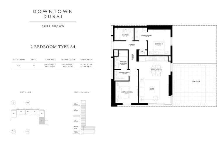 Burj Crown 2 Bedroom Type-A4 Unit-6 Floor Plans