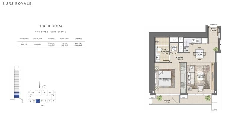 Burj Royale 1 Bedroom Apartment Type B1 Floor Plans
