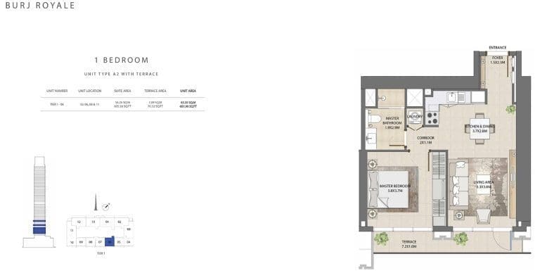 Burj Royale 1 Bedroom Apartment Type A2-1 Floor Plans