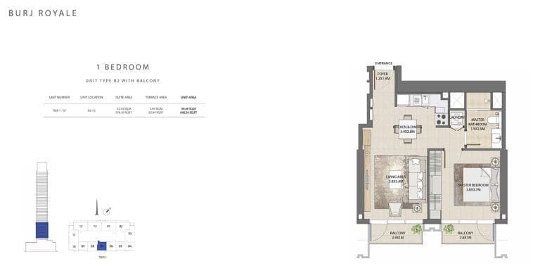 Burj Royale 1 Bedroom Apartment Type B2 Floor Plans
