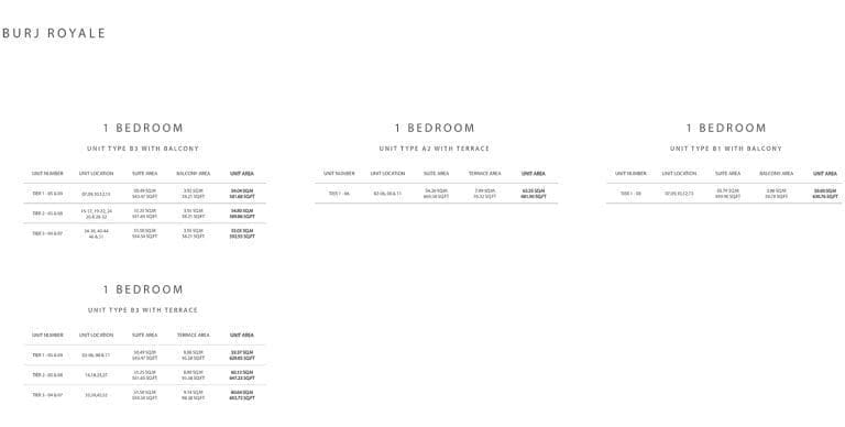 Burj Royale 1 Bedroom Apartment Floor Plans
