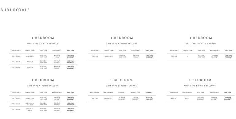 Burj Royale 1 Bedroom Apartment 1 Floor Plans