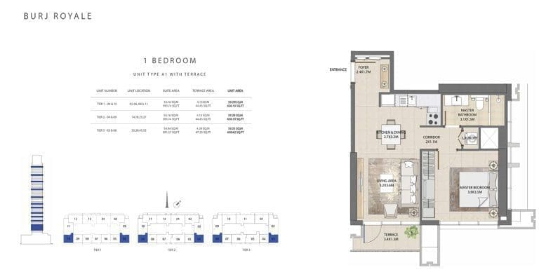 Burj Royale 1 Bedroom Apartment Type A1 Floor Plans