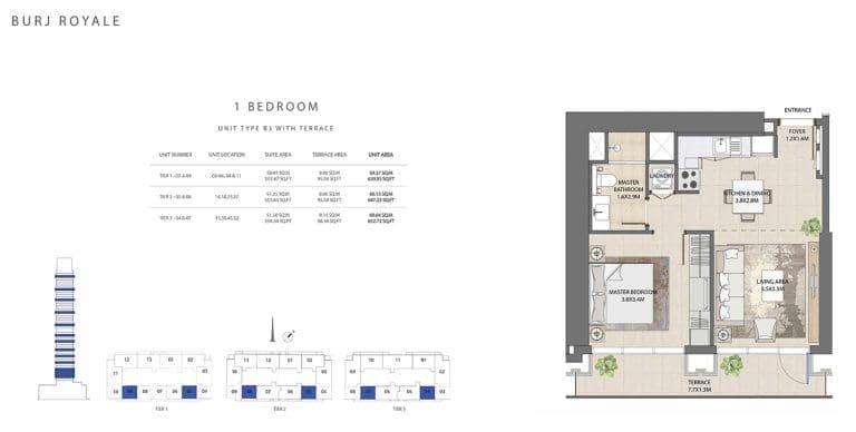 Burj Royale 1 Bedroom Apartment Type B1-2 Floor Plans