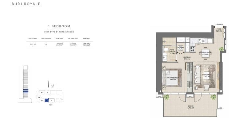 Burj Royale 1 Bedroom Apartment Type B1-3 Floor Plans