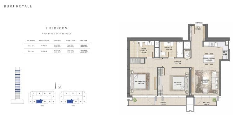 Burj Royale 2 Bedroom Apartment D 1 Floor Plans