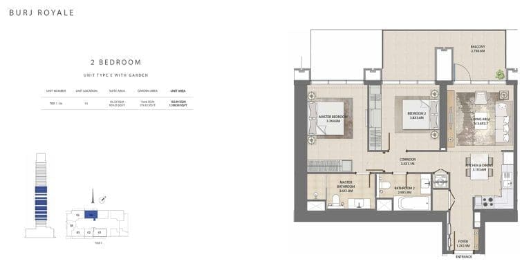Burj Royale 2 Bedroom Apartment Type E 1 Floor Plans