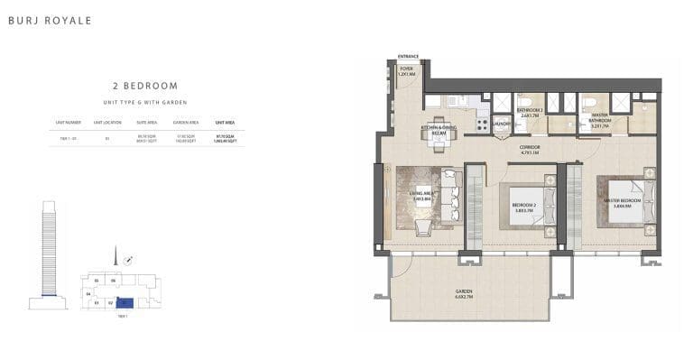 Burj Royale 2 Bedroom Apartment Type G Floor Plans