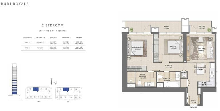 Burj Royale 2 Bedroom Apartment Type E 2 Floor Plans