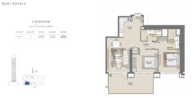 Burj Royale 2 Bedroom Apartment Type H Floor Plans
