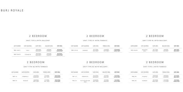 Burj Royale 2 Bedroom Apartment 1 Floor Plans