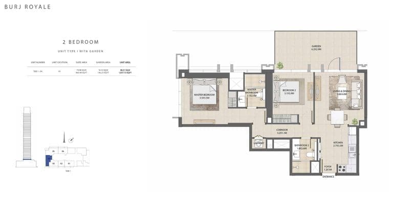 Burj Royale 2 Bedroom Apartment Type I Floor Plans
