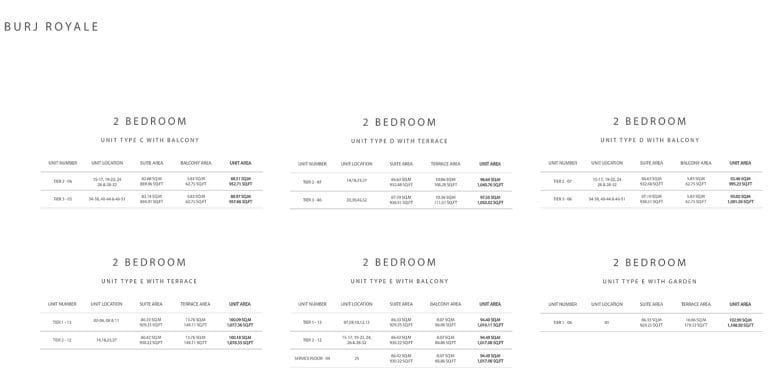 Burj Royale 2 Bedroom Apartment 2 Floor Plans