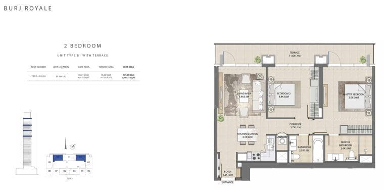Burj Royale 2 Bedroom Apartment B1 Floor Plans