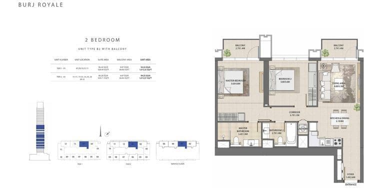 Burj Royale 2 Bedroom Apartment Type B2-1 Floor Plans