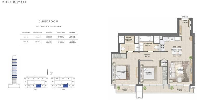Burj Royale 2 Bedroom Apartment Type C Floor Plans