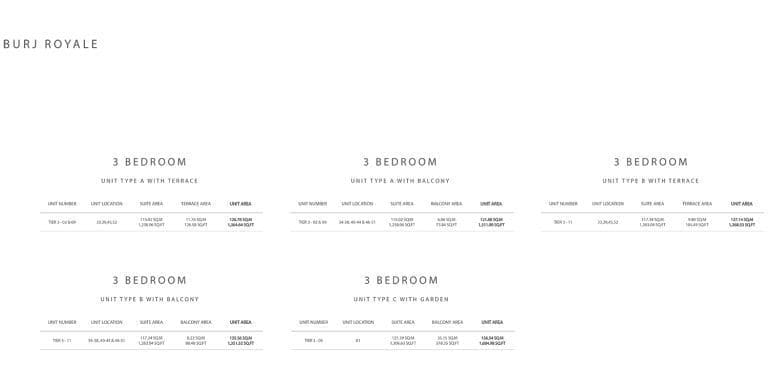 Burj Royale 3 Bedroom Apartment Floor Plans