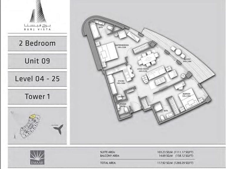 Burj Vista 2 Bedroom Apartment Type 2 Unit 06 Floor Plans