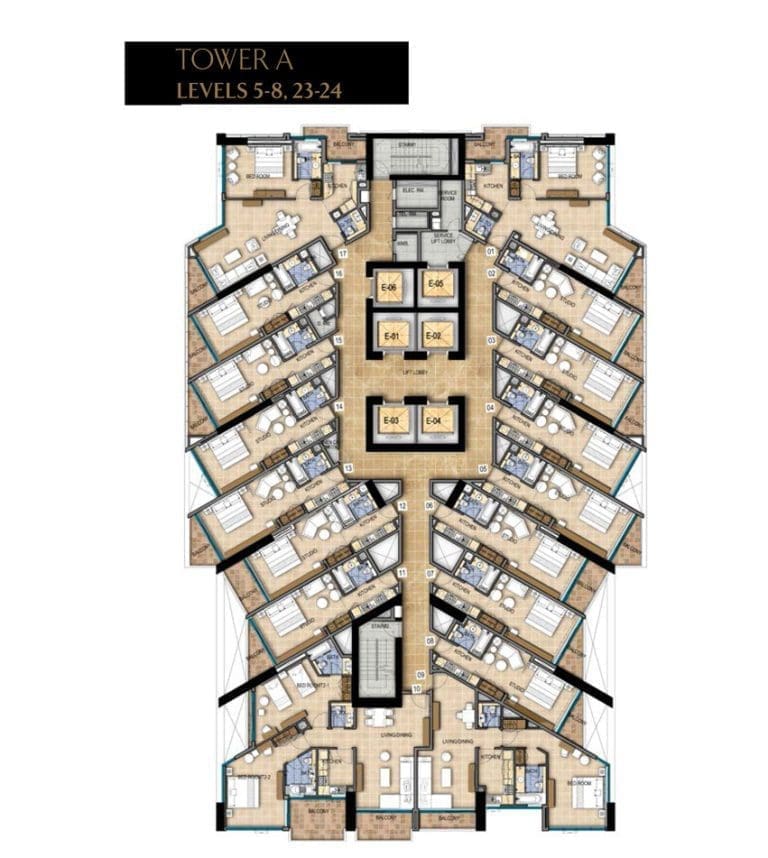 Damac Maison Prive Tower-A, Level – 5,8,23-24 Floor Plans
