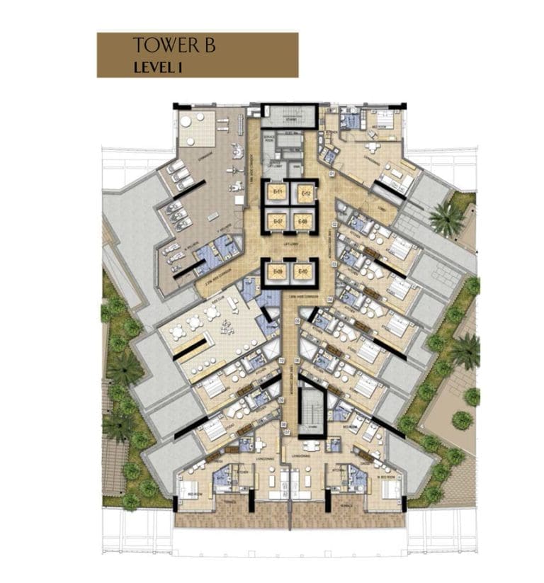 Damac Maison Prive Tower-B, Level-1 Floor Plans