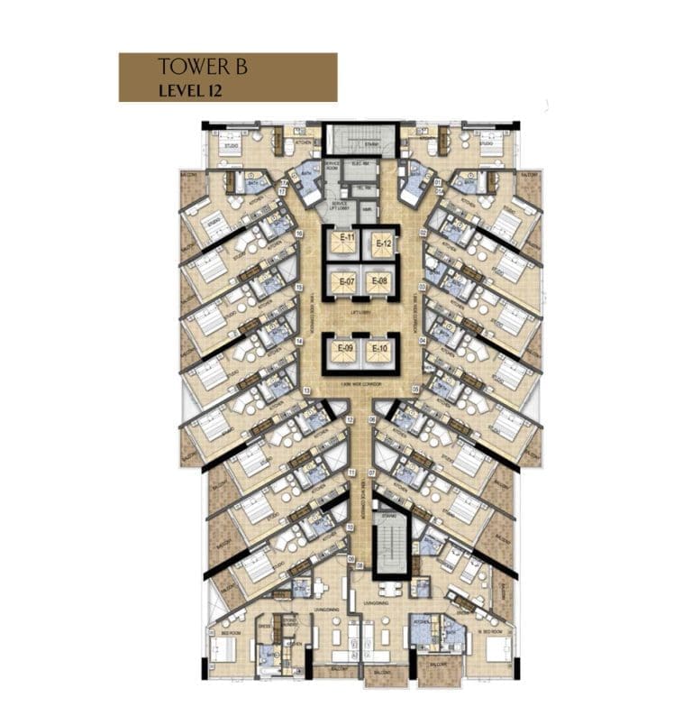 Damac Maison Prive Tower-B, Level-12 Floor Plans