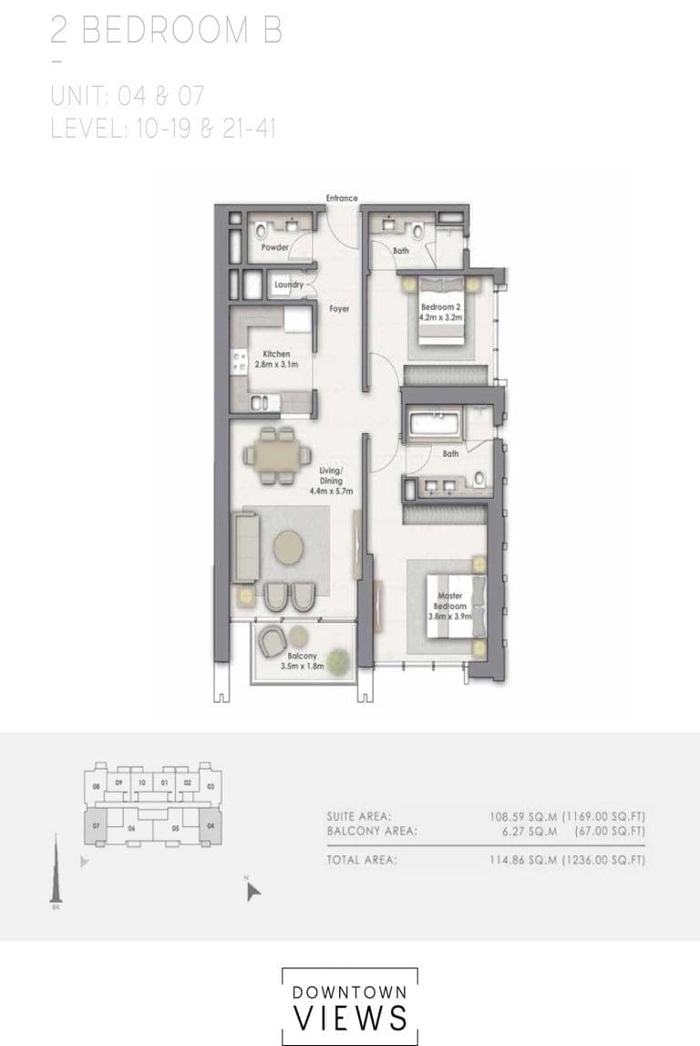 Downtown Views 1 – 2 Bedroom Apartment Type B Unit 4-7 Floor Plans