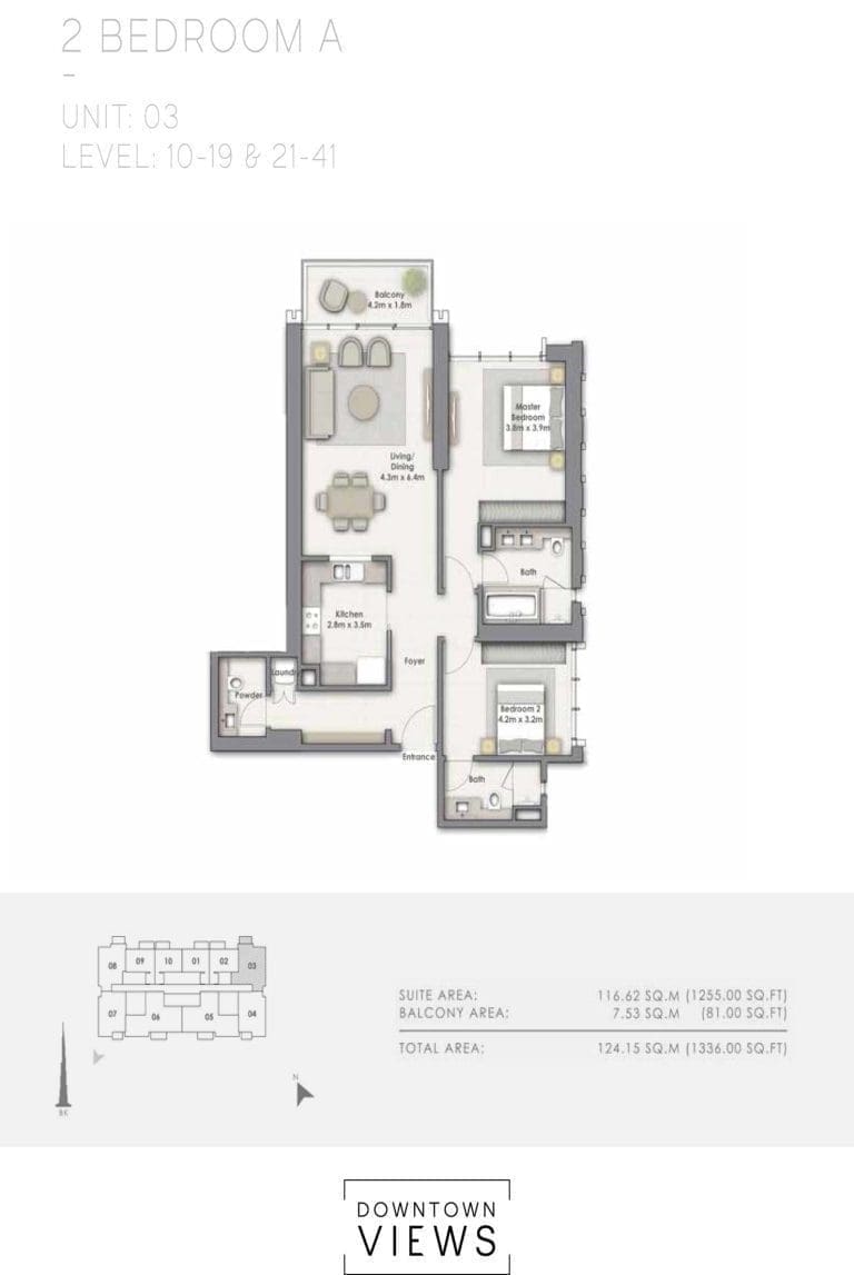 Downtown Views 1 – 2 Bedroom Apartment Type A Unit 3 Floor Plans