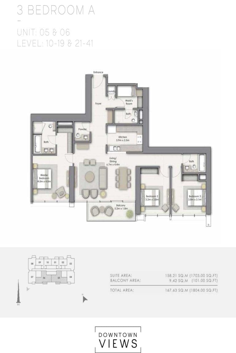 Downtown Views 1 – 3 Bedroom Apartment Type A Unit 5-6 Floor Plans