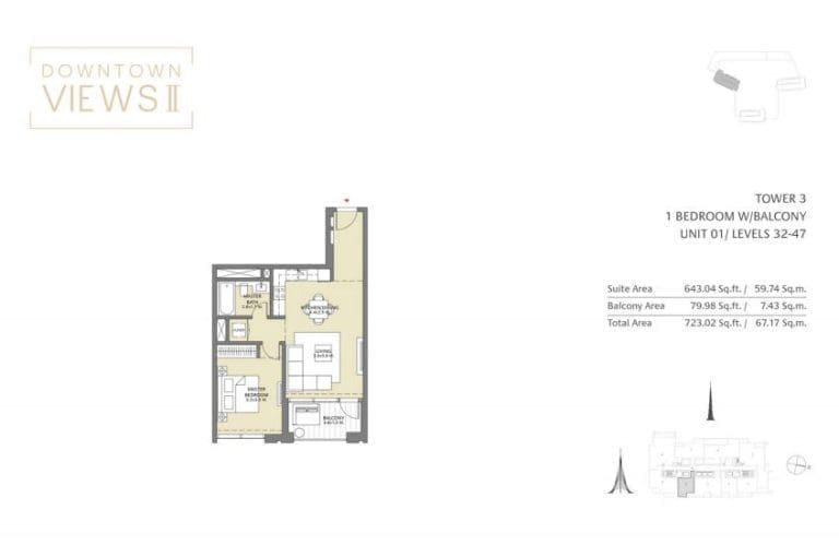 Downtown Views 2 – Tower 3 – 1 Bedroom Apartment Floor Plans