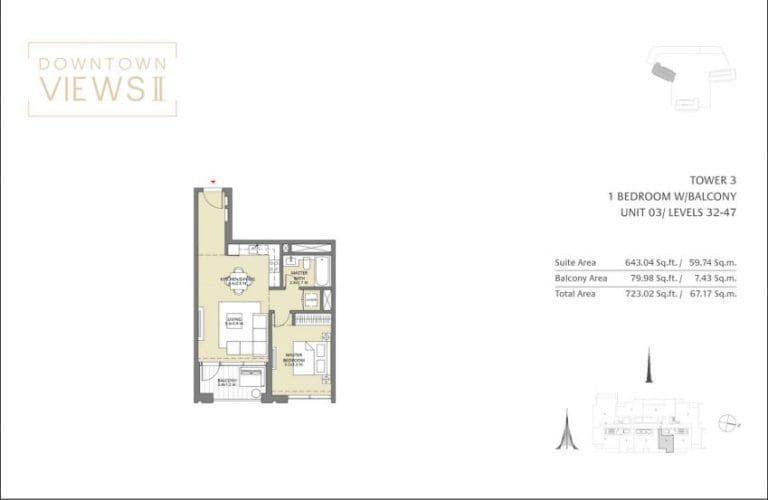 Downtown Views 2 – Tower 3 – 1 Bedroom Apartment Floor Plans – 1