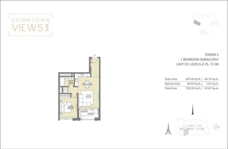 Downtown Views 2 – Tower 3 – 1 Bedroom Apartment Floor Plans – 2
