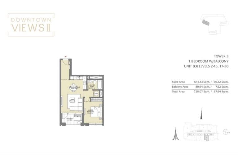 Downtown Views 2 – Tower 3 – 1 Bedroom Apartment Floor Plans – 3