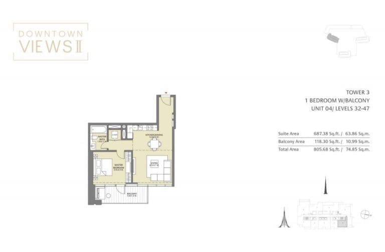 Downtown Views 2 – Tower 3 – 1 Bedroom Apartment Floor Plans – 4