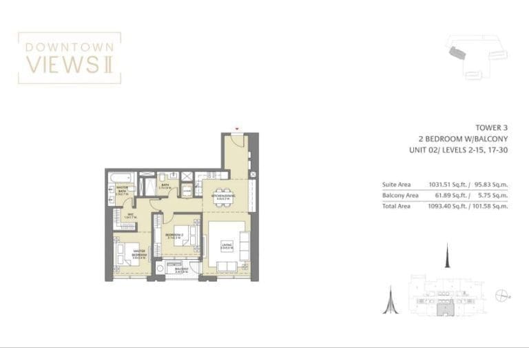 Downtown Views 2 – Tower 3 – 2 Bedroom Apartment Floor Plans