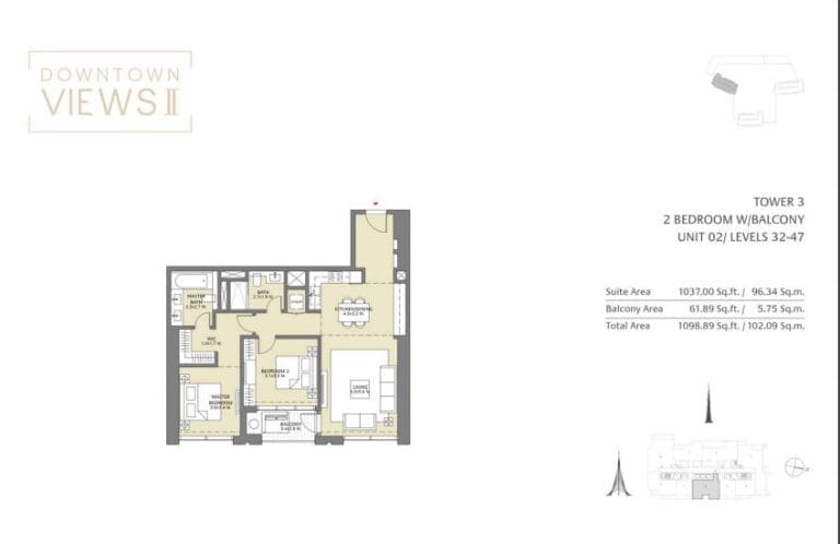 Downtown Views 2 – Tower 3 – 2 Bedroom Apartment Floor Plans – 1