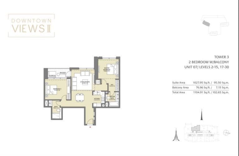Downtown Views 2 – Tower 3 – 2 Bedroom Apartment Floor Plans – 2
