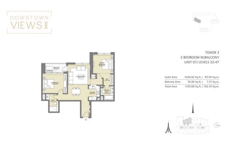 Downtown Views 2 – Tower 3 – 2 Bedroom Apartment Floor Plans – 3