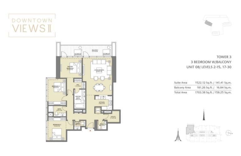 Downtown Views 2 – Tower 3 – 3 Bedroom Apartment Floor Plans – 1