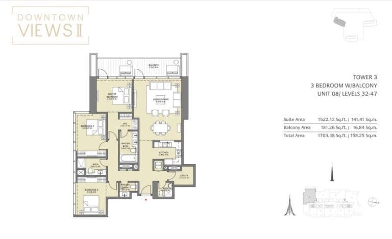 Downtown Views 2 – Tower 3 – 3 Bedroom Apartment Floor Plans – 2