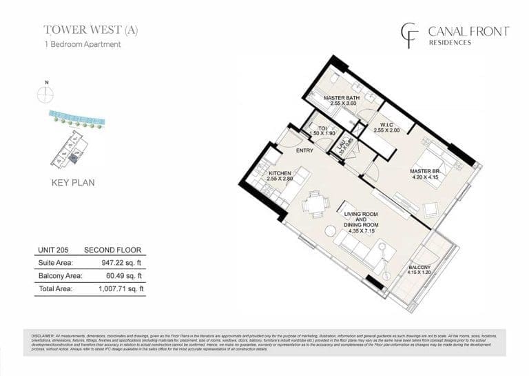 Canal Front Residences 1 Bedroom Apartment Tower West – A Floor Plans 3