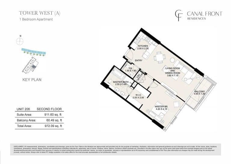 Canal Front Residences 1 Bedroom Apartment Tower West – A Floor Plans 4