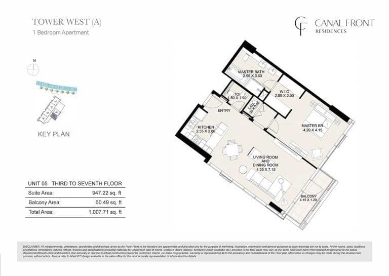 Canal Front Residences 1 Bedroom Apartment Tower West – A Floor Plans 5