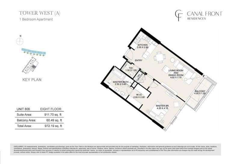 Canal Front Residences 1 Bedroom Apartment Tower West – A Floor Plans 6