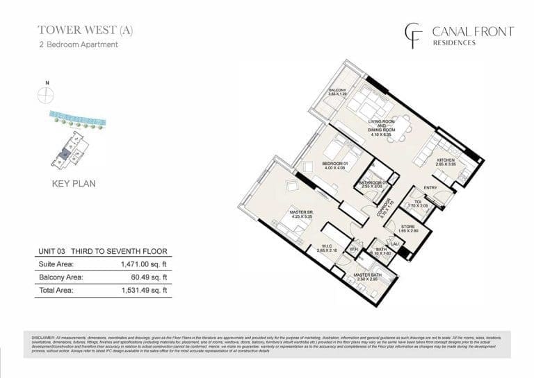 Canal Front Residences 2 Bedroom Apartment Tower West – A Floor Plans 7